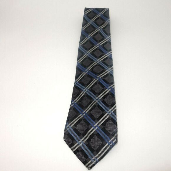 Michael Kors Classic Men's Tie Gray Black Blue Windowpane Argyle Stripe - Picture 1 of 6